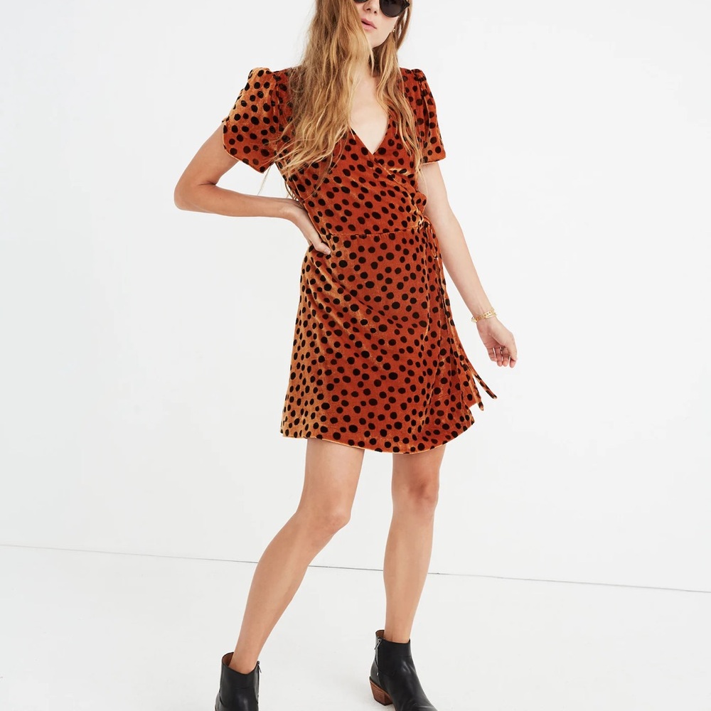 Madewell Velvet Wrap Dress in Leopard Dot